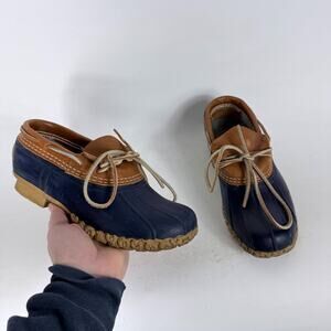 L.L Bean Moccasins Boots Women's 6 Blue Brown Leather Slip-On Winter Waterproof